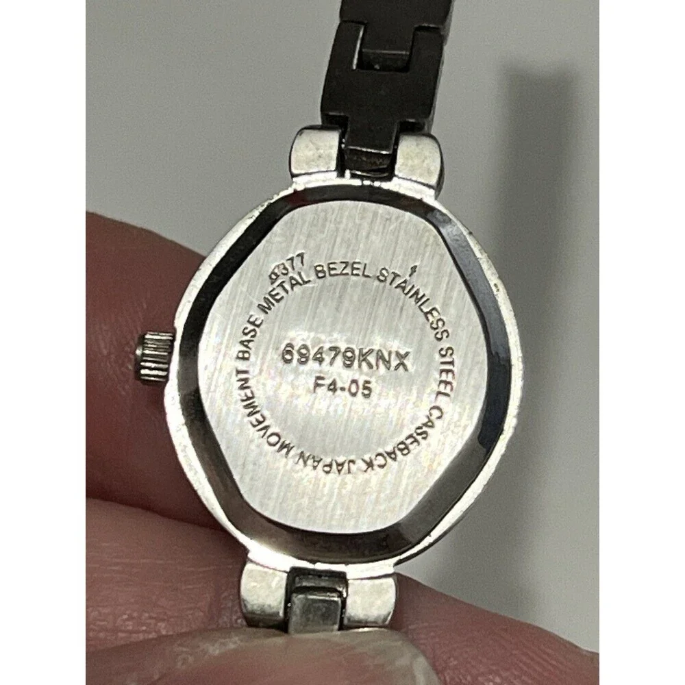 Vintage Stainless Steel Quartz Stud Watch Black Gunmetal‎ mother of Pearl